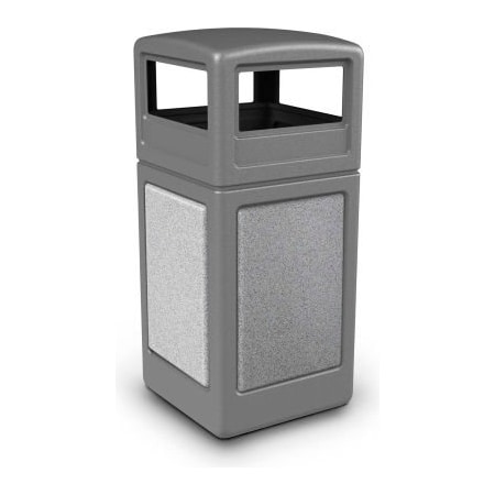 Commercial Zone Products PolyTec Square Waste Container w/Dome Lid - Gray w/Pepper Stone Panels, 42-Gallon 72041199
